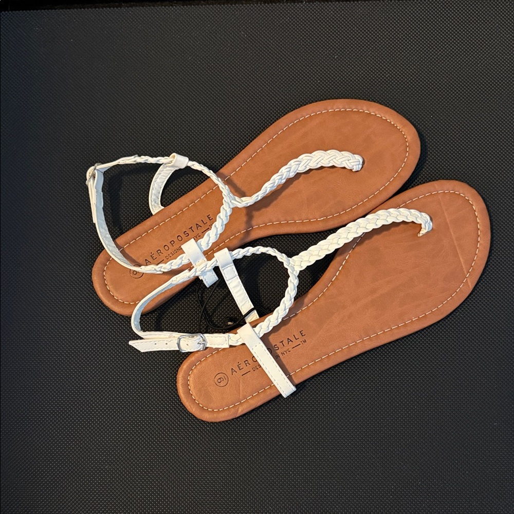 Aeropostale Size 9 White Braided Strap Tan Footbed Women's Sandals